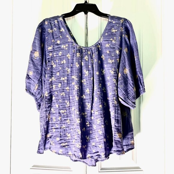 Free People Chloe Mixed Print Back Cutout Top in Indigo Combo (XL) New with Tag - Picture 5 of 10